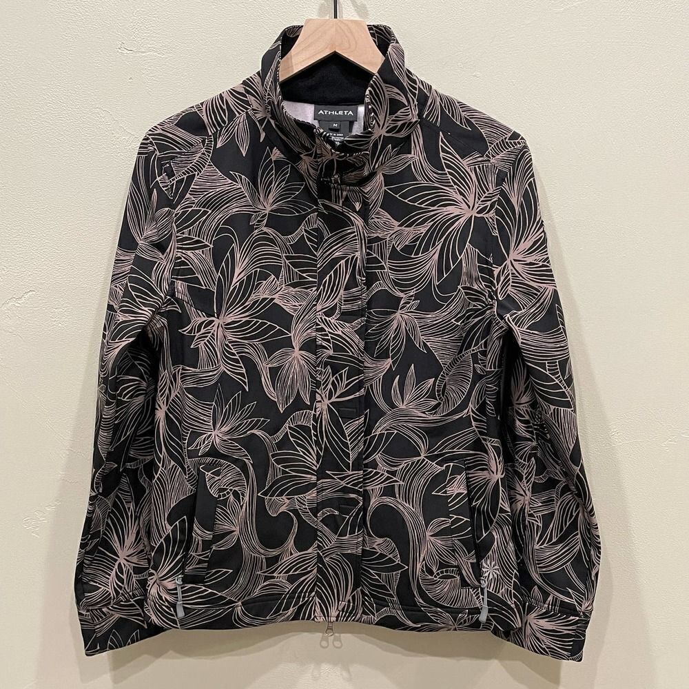 Athleta Odyssey Black Floral Print Jacket - Size: Medium